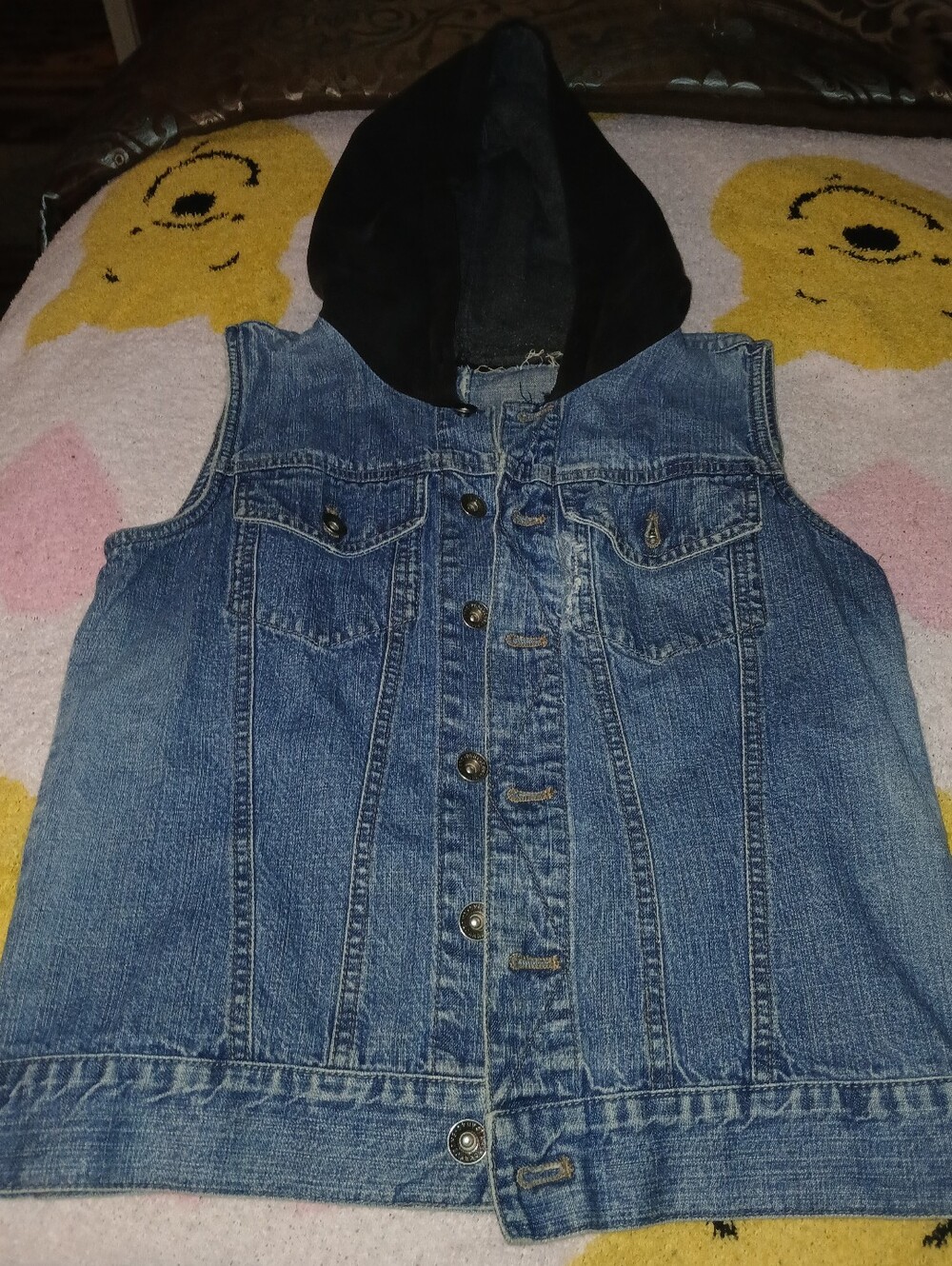 Pre-loved Denim Vest with Black Hood - Classic Blue